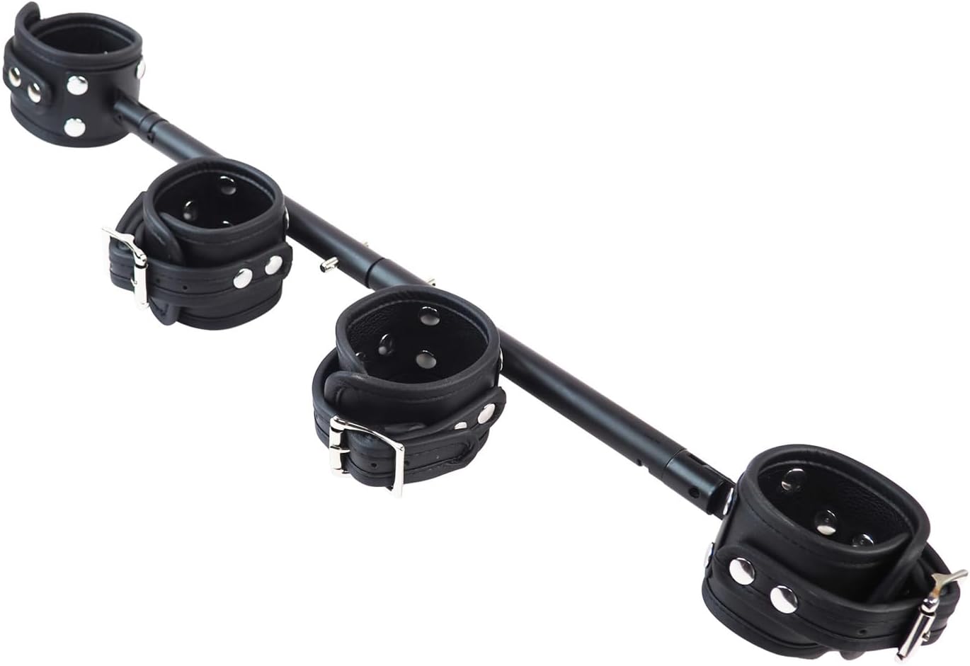 Expandable Exercise Black Metal Spreader Bar with 4 pcs Black PU Adjustable Strap, Yoga Training Fitness Gear, Workout Bar,Sports Gym Kit