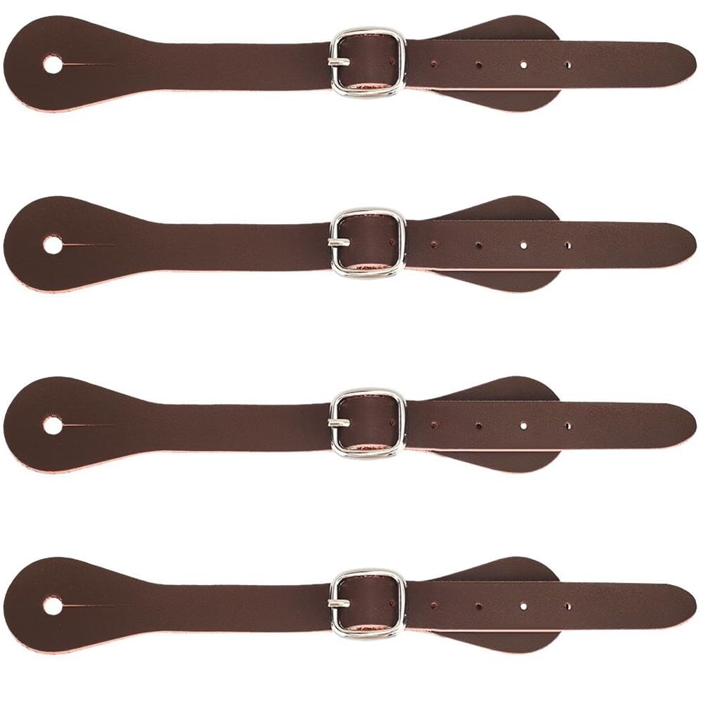 GORGECRAFT 4pz Cinturini Speroni in Vera Pelle Cocco Marrone con Lacci Scarpe con Tacco Alto Cinturini Scarpe alla Caviglia con Fibbia Staccabile Cintura Regolabile Stivali da Cowboy Western A Strato