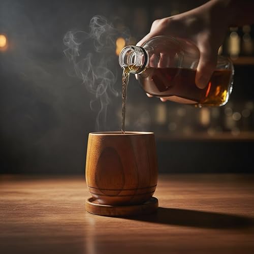 Miniatura 4 de Vaso de whisky de madera hecho a mano, vaso de madera natural a la antigua, 10 onzas, 3.5 pulgadas, con portavasostapa de taza, taza de bourbon de