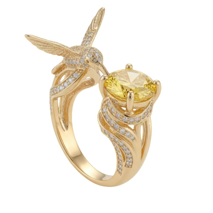 DIORIN Gold Plated Ring for Women - Yellow Crystal Bird Design St...