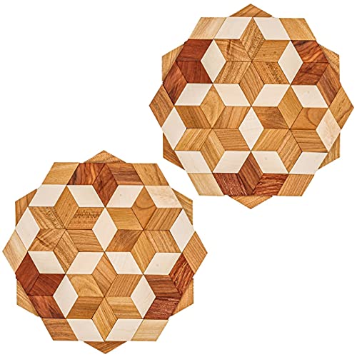 Natural Wood Trivets For Hot Dishes Set Sturdy 8'', Pots And Pans - 2 Eco Friendly Hot Pads For Kitchen Counter - Round Stand Dining Table Decor,Hot Plates To Protect - Wood Teapot Trivet Gifts… #TOP1