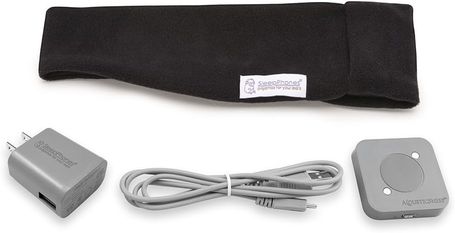 SleepPhones AcousticSheep Effortless | Bluetooth® Headphones for Sleep, Travel & More Flat Speakers | No-Fuss Rechargeable Battery | Midnight Black - Fleece Fabric (Size M)