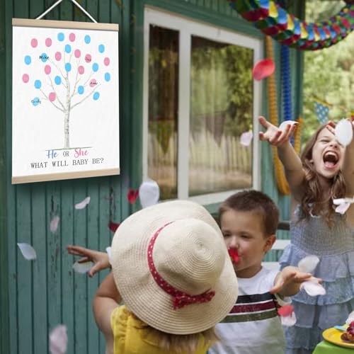 Image of Gender Reveal Decorations Fingerprint Tree Canvas Paintings Decor Gifts Ideas - Baby Party Supplies - Boy and Girl Gender Guess Game - Thumbprint Hanging Paintings