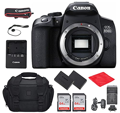 Canon EOS 850D (T8i) DSLR Camera (Body Only) Bundle, Starter Kit with Accessories (Gadget Bag, Extra Battery, 128Gb Memory and More)