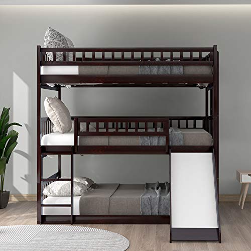 Erye Full Over Full Over Full Triple Bed Frame With 2 Built-In Ladder And Slide, Espresso #TOP2