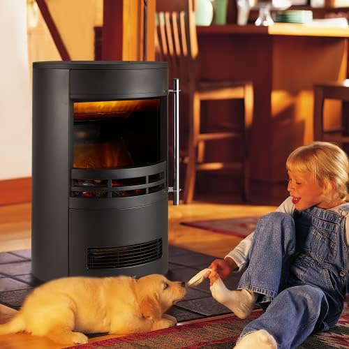 EROMMY 1000/2000W Electric Stove Fireplace Round Freestanding Electric Stove Fire Indoor Heater with Thermostat Control and Overheat Protection