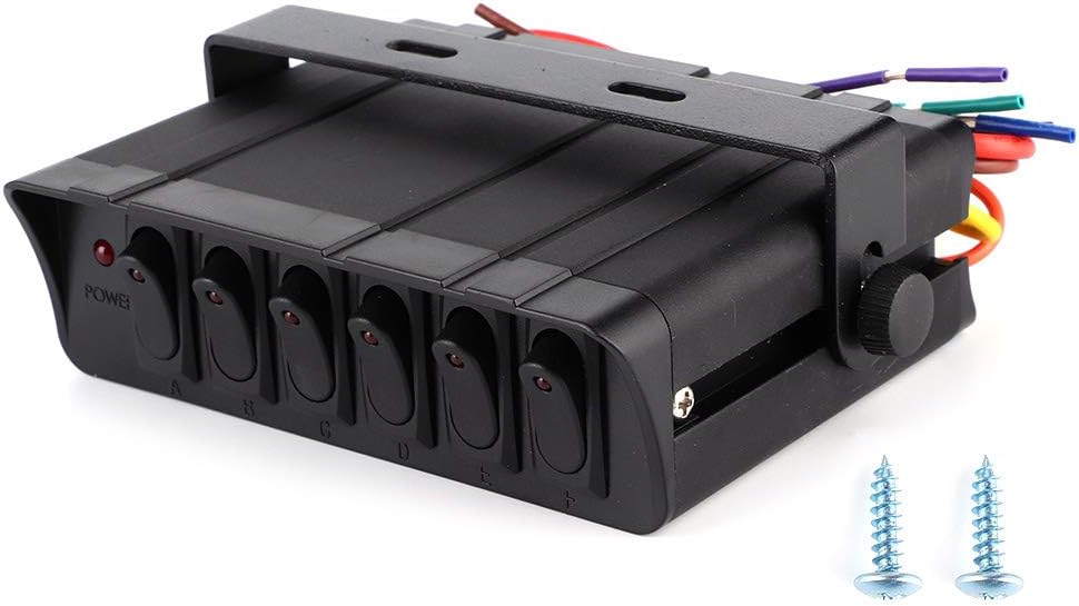 Gorgeri 6ギャングロッカースイッチボックスコントローラー3pレッドライトユニバーサルオン オフロッカートグルスイッチパネルバックライトスイッチ 12 24v車rvマリンボートヨット用の調整可能な取り付けブラケット 超爆安
