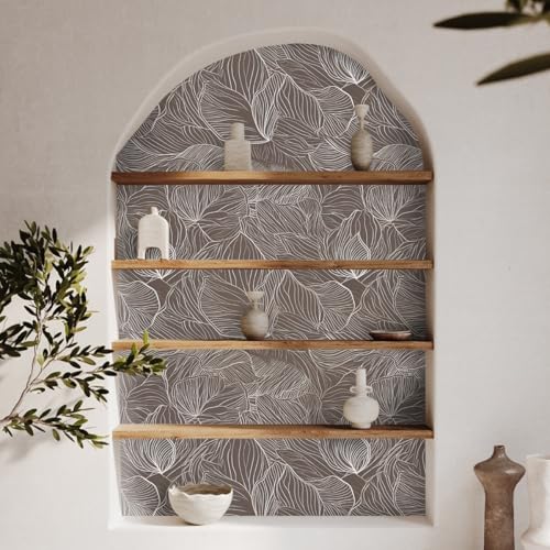 COKCOKR Grey Brown Leaf Wallpaper 17.71 "X 118.1" Peel and Stick Wallpaper with Simple Lines. Self Adhesive Wall Paper Vinyl Waterproof Contact Paper for Bedrooms and Kitchens by COKCOKR - Used condition - Image 9