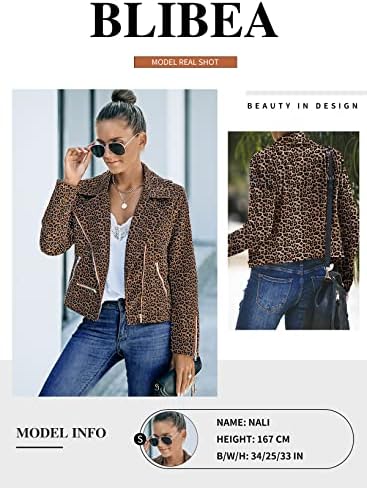 Blibea Women's Suede Motorcycle Jacket Zipper Slim Short Biker Warm Coats Large Leopard