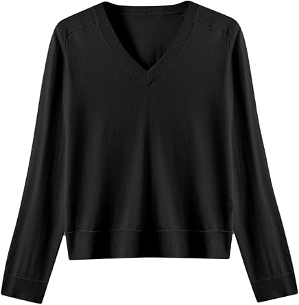 Womens Merino Wool Sweater Casual Lightweight V-Neck Raglan Sleeve Top Pullover