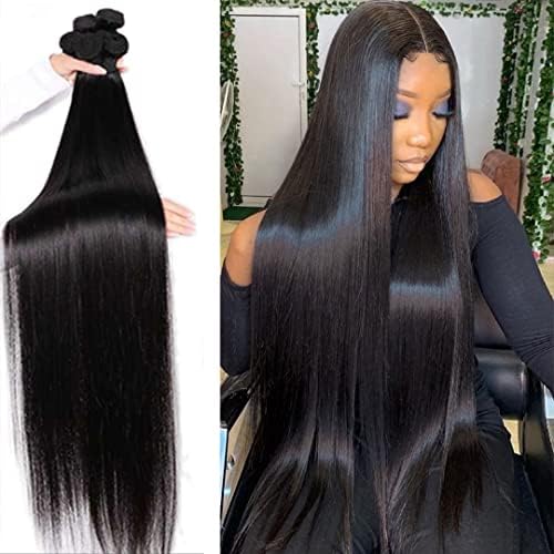 LUXEDIVA Long 26 28 30 30 Inch Straight Weave Hair Brazilian Virgin Remy Silky Hair 4 Bundles Deal 100% Unprocessed Virgin Brazilian Human Hair Bundles Extension