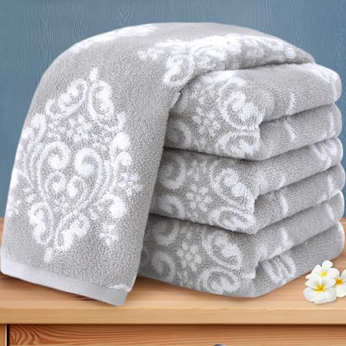 Hand Towels 4PC 16x27" Damask Gray & White