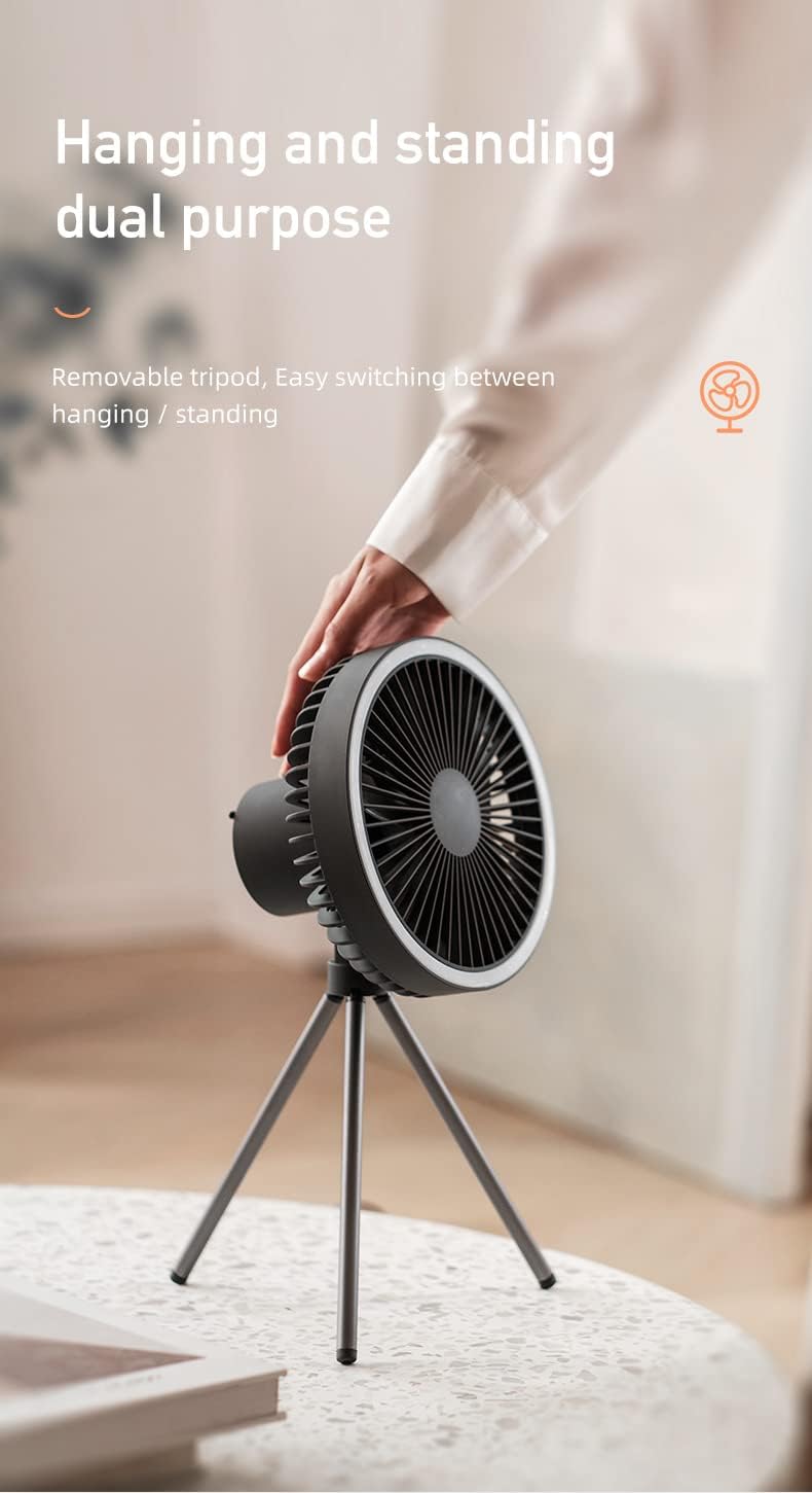Fay Bless Tent Fan with A Tripod, Desk Fan with Light,18 * 18cm, 560g, 10000mAh, Work Time 27H (White)