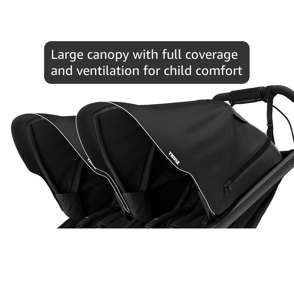 Thule Urban Glide 3 Double Child All-Terrain Stroller, One-Handed fold with self Standing Design, Air-Filled Tires, Upright Seats with Adjustable Recline and Built-in Leg Rest
