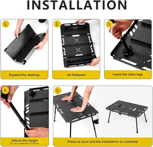 Table de camping pliante portable noire pour matériel de plein air - 8