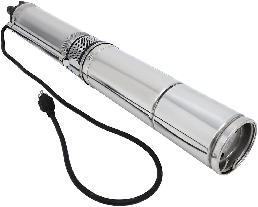 SCITOO Deep Well Water Pump Submersible Well Pump (1/2 HP、 25GPM 、164ft Head、 110V 、Stainless Steel) Included Garden Hose Adapter for Industrial and Home Use