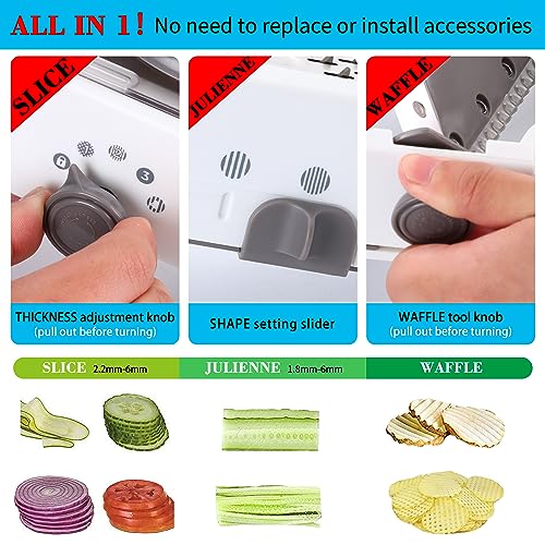 Mandoline Food Slicer for Kitchen,Stainless Steel Vegetable Chopper - Food Chopper,Adjustable Mandoline Slicer,Mandolin,Veggie Chopper with French Fry Cutter|Waffle Maker - Image 4