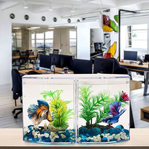 1Pc Mini Clear Acrylic Fish Tank Small Betta Fish Tank Desktop Fish Bowl Decorative Goldfish Tank Aquarium Micro Landscape Box For Small Fishes #TOP2