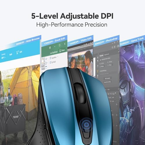 TECKNET Wireless Mouse, 2.4G Ergonomic Computer Mouse, 2600 DPI, Azure - 3