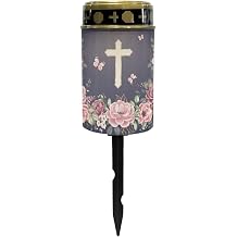 Cross Flower Print Solar Garden Lights Solar Cemetery Solar Lights Outdoor Solar Garden Stake Lights for Cemetery Grave Yard Patio Decoration Memorial Gifts
