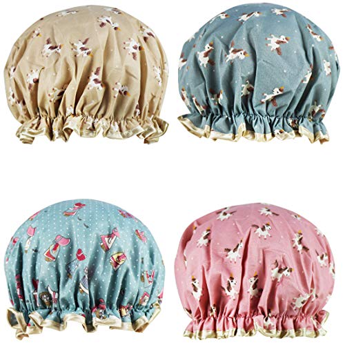 [4 PACK] Shower Cap, Waterproof Double Layers Bath Caps for Women Long Hair (2)