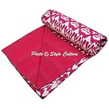 Stylo Culture Manta tradicional de Kantha india, Cubre Cama para Cama Doble, de Algodón Magenta, Cosida a Mano, de Ikat