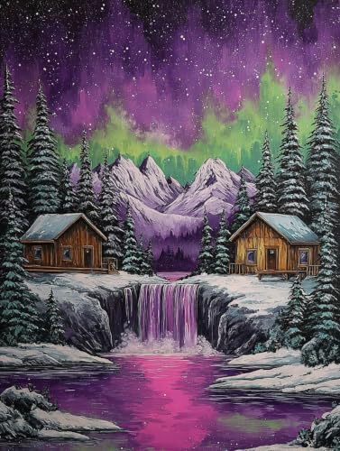 Lienzos para pintar por numeros de paisajes con auroras boreales y montañas 50x70cm