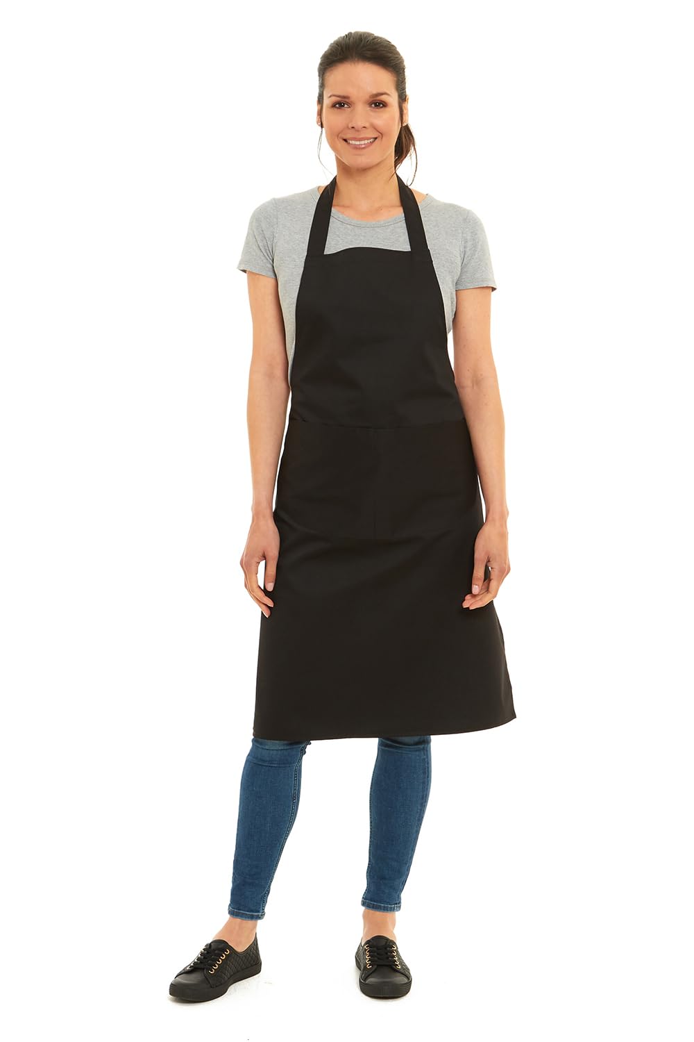Full Plain Butcher Aprons for Men and Women with Pockets, One Size Plain Colour Versatile Aprons Ideal for Home, Barbecue, BBQ and Professional Use (Black)