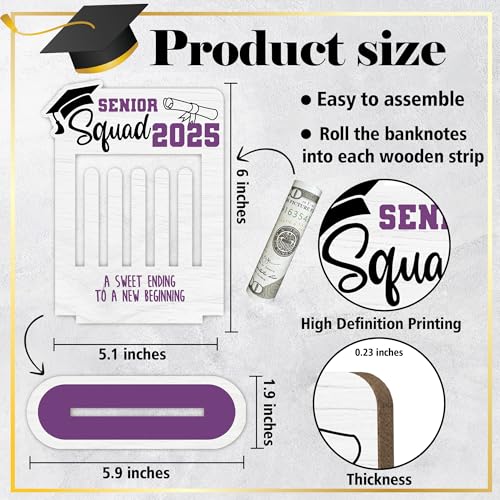 Money Holder for Cash Gift Senior Graduation Money Holder with 5 Holes Wooden Box Cash Holder 2025 Graduation Money Gift Ideas Money Holder for Class of 2025 Graduation Party Supplies-A102