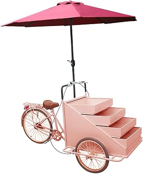Pink,Style 2, Portable Type Vending Cart Three Wheel Pizza Delivery Bike Fast Mobile Coffee Outdoor Sunshade Dining Cart Market Stall Snack Cart