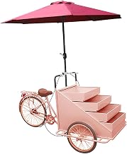 Pink,Style 2, Portable Type Vending Cart Three Wheel Pizza Delivery Bike Fast Mobile Coffee Outdoor Sunshade Dining Cart Market Stall Snack Cart