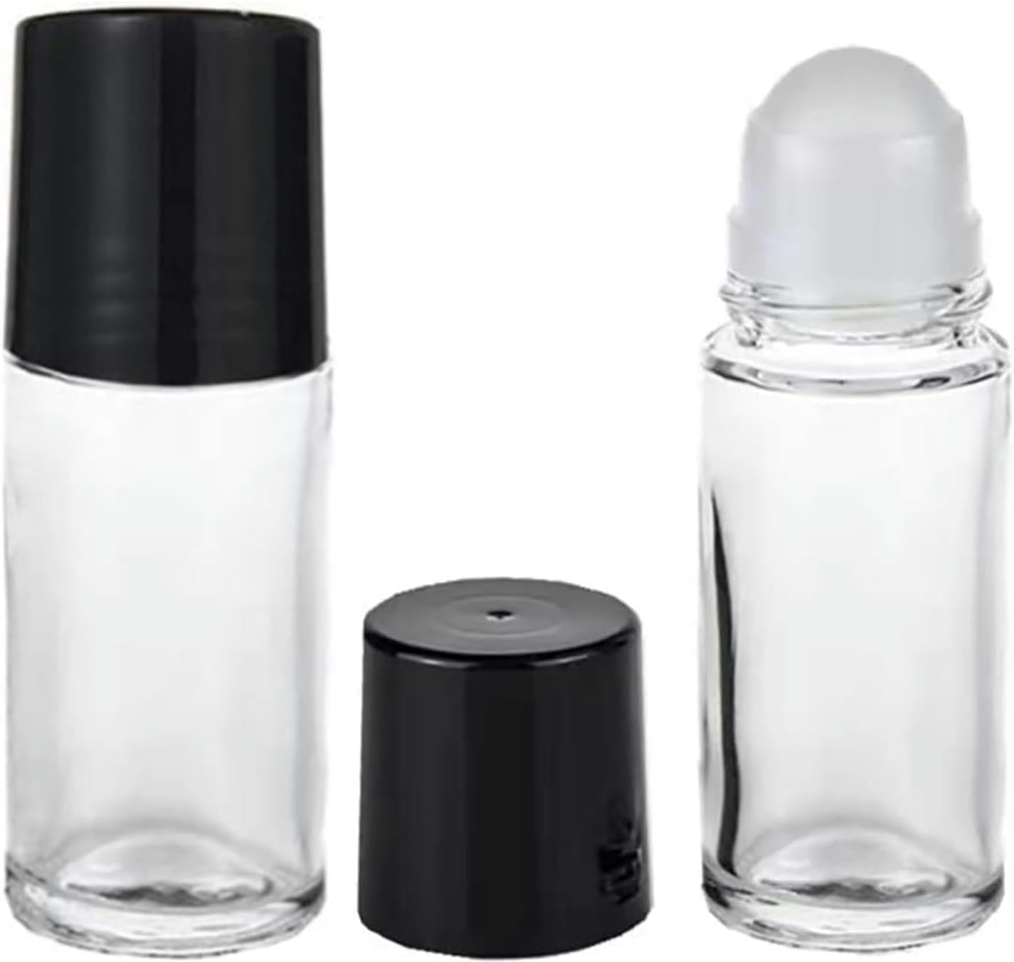 Pchnfei 2Pcs Black Clear Empty Glass Essential Oil Roller Bottles Vials Containers Refillable Roll-on with Funnel Refillable Cosmetic Containers Roller Bottles(30ML)