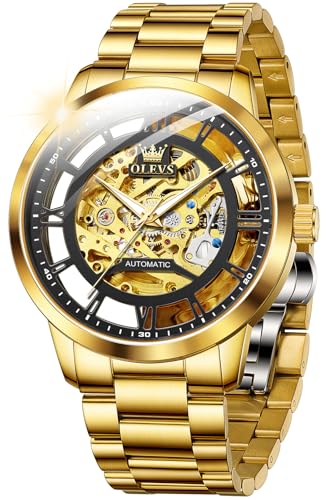 Image of OLEVS Mens Automatic Watch Skeleton Diamond Luxury Mechanical Self Winding Dress Wrist Watch Waterproof Luminous