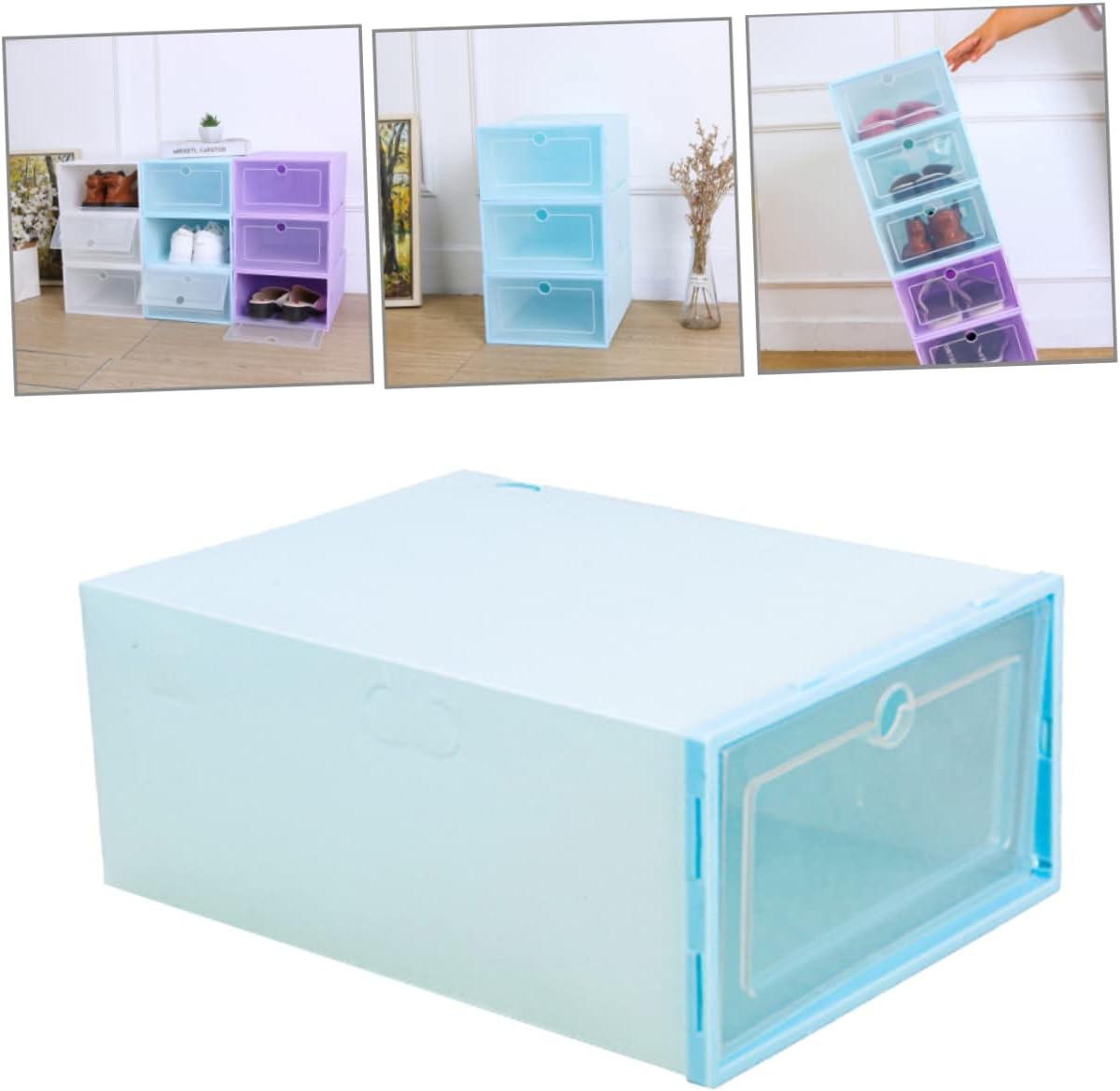 Garneck 6pcs Space-saving Stackable Shoes Container Shoe Boxes Organizer for Bins Case