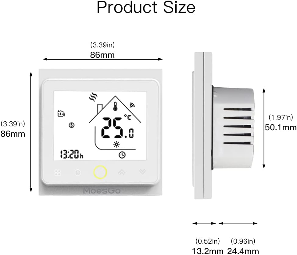 MoesGo Thermostat dimensions diagram