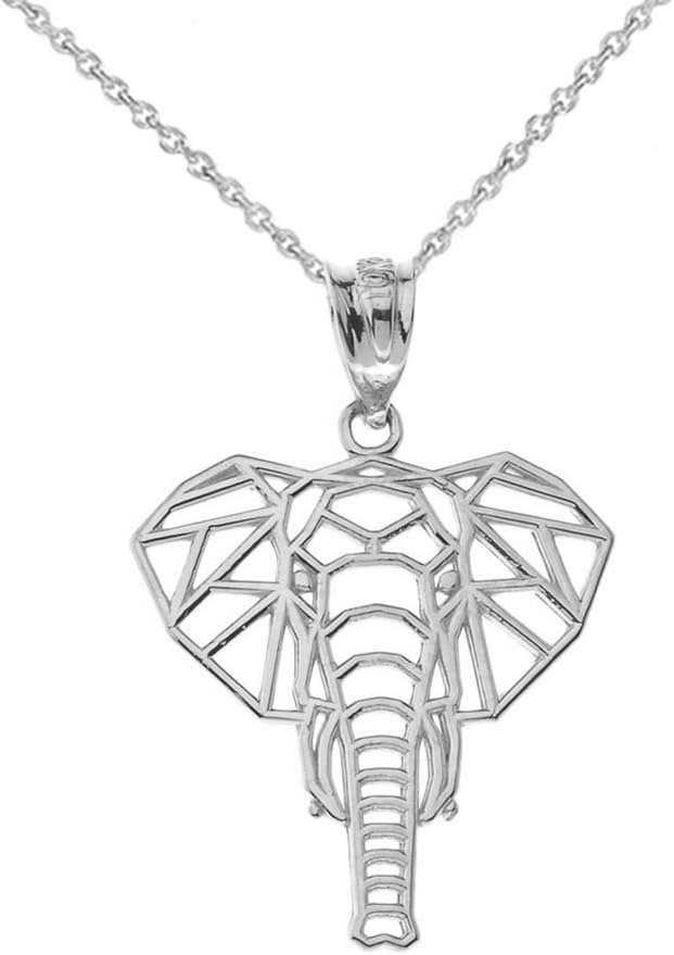 Animal Kingdom Elegant Sterling Silver Origami Elephant Charm Pendant Necklace