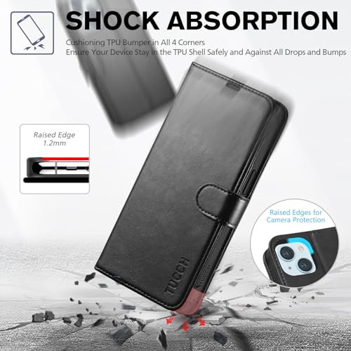 TUCCH Case Wallet for iPhone 15 6.1", Kickstand PU Leather [RFID Blocking] 4 Card Holder Magnetic Stand Protective Cover [TPU Shockproof Inner Shell] 5G 2023, Black by TUCCH - Image 6