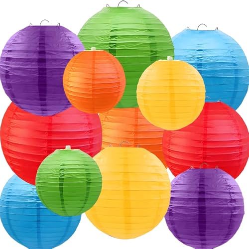 Rainbow Paper Lanterns 12Pcs Hanging Round Paper Lanterns Decorat...