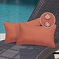 Magpie Fabrics Pack of 2 Outdoor Waterproof Lumbar Rectangular Throw Pillow with Insert 12x20 Inch, Home Decorative Toss Cushion for Patio Garden Car Office (Coral Orange Red)