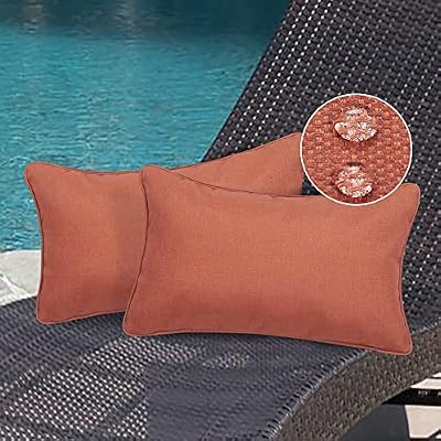 Magpie Fabrics Pack of 2 Outdoor Waterproof Lumbar Rectangular Throw Pillow with Insert 12x20 Inch, Home Decorative Toss Cushion for Patio Garden Car Office (Coral Orange Red)