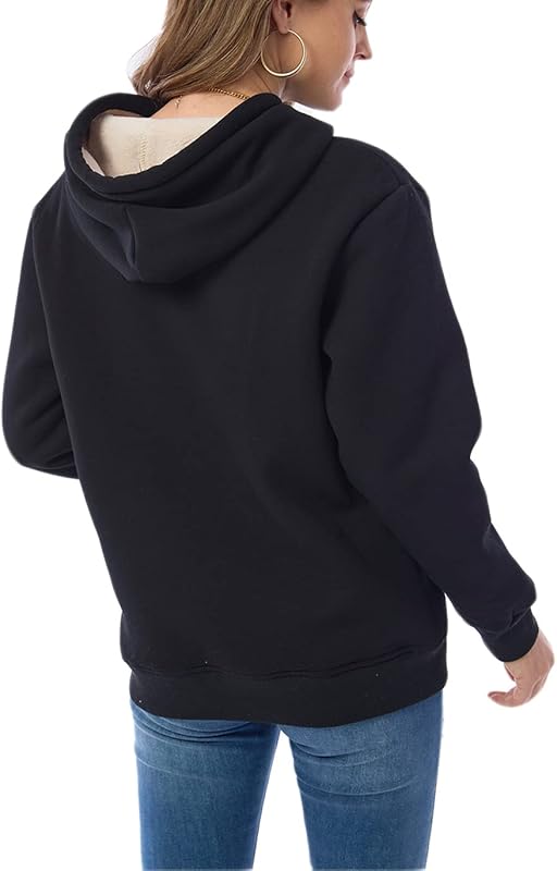 Haellun Womens Casual Winter Warm Fleece Sherpa Lined Pullover Hooded Sweatshirt (Black, X-Large) image 3