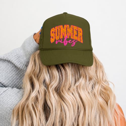 Image of Summer Vibes Graphic Adjustable Cap Women and Teens Classic 5 Panel Mesh Snap Back Trucker Hat