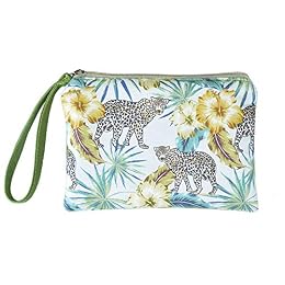 Rantanto Small Cute Cash Coin Purse, Canvas Change Purse, Kawaii Coin Pouch With Handle Christmas Gift For Women Teenager Girls (BG0006 Leopard And Palm Leaves)