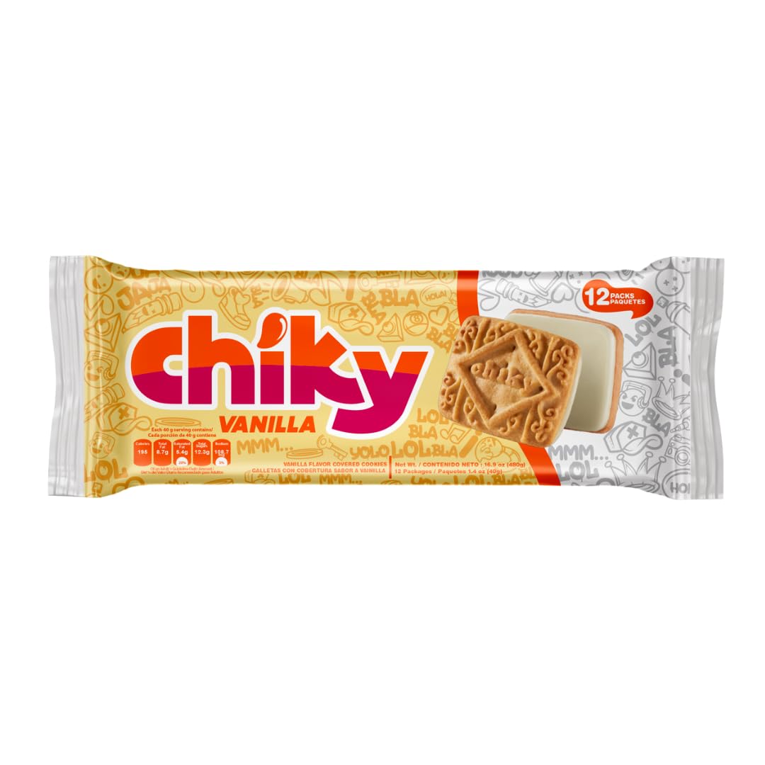 Chiky Vanilla Fudge Cookies, Crunchy & Sweet, Smooth Cream Center, Crispy Texture That Melts In Every Bite, 16.9 Ounces, 1 Box contains 16 Bags, each with 12 Individual Packs.