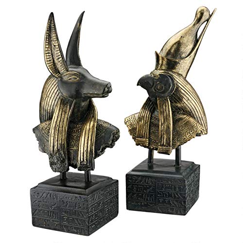 Design Toscano AH9262223 Gods of Ancient Egypt Bust Statues, 18 Inch, Set of Two Horus and Anubis, Polyresin, Black and Gold