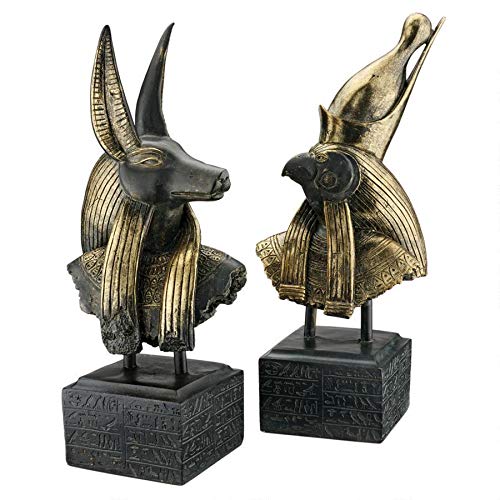 Design Toscano AH9262223  Gods of Ancient Egypt Bust Statues, 18 Inch, Set of Two Horus and Anubis, Polyresin, Black and Gold