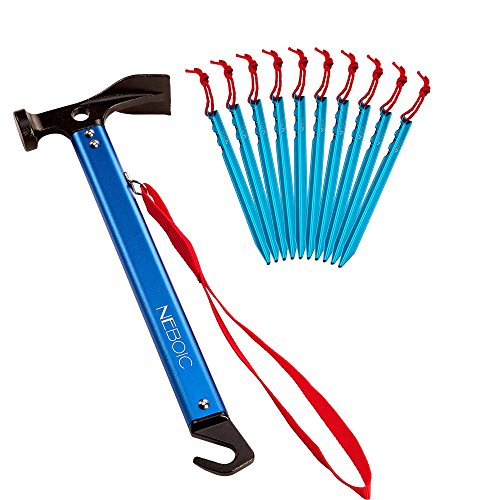 ペグハンマー Neboic 軽量 テントハンマー 多機能ハンマー ぺぐはんまー ハンマー キャンプ ペグ打ち 高炭素鋼 ペグ抜き キャンプ用品 収納袋付き (青)