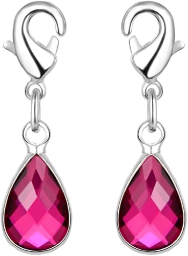 Adabele - 2 dijes colgantes con clip, color rojo rubĂ, piedra natal de julio, resistentes al deslustre, conector de cierre de langosta plateado para Adabele - 2 dijes colgantes con clip, color rojo rubĂ, piedra natal de julio, resistentes al deslustre, conector de cierre de langosta plateado para