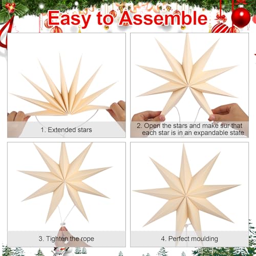 Image of 12 Inches 5 PCS Brown Paper Star Lanterns Hanging Khaki Stars Christmas Party Decorations Hanging Beige Lampshade Christmas Wedding Birthday Christmas Home Party Decorations (9 Pointed)