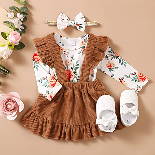 Image of Newborn Baby Girl Clothes Toddler Long Sleeve Ruffle Romper Top Infant Skirt Set Little Girl Overall Dress